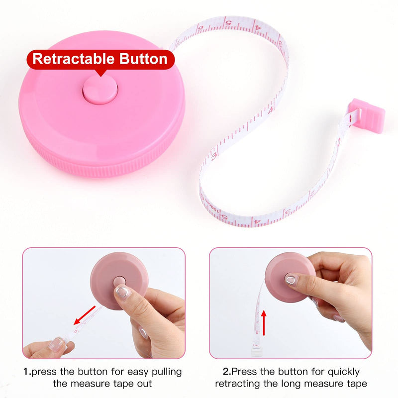 ASTARON 4 Pcs Soft Measuring Tape for Body Measurements Retractable，Cute Tape Measures Tailor Measuring Tape for Sewing 60 In / 1.5 M Tailors Measure Tape with Fractions Measure Ruler for Sewing Green/Red/Yellow/Blue - NewNest Australia