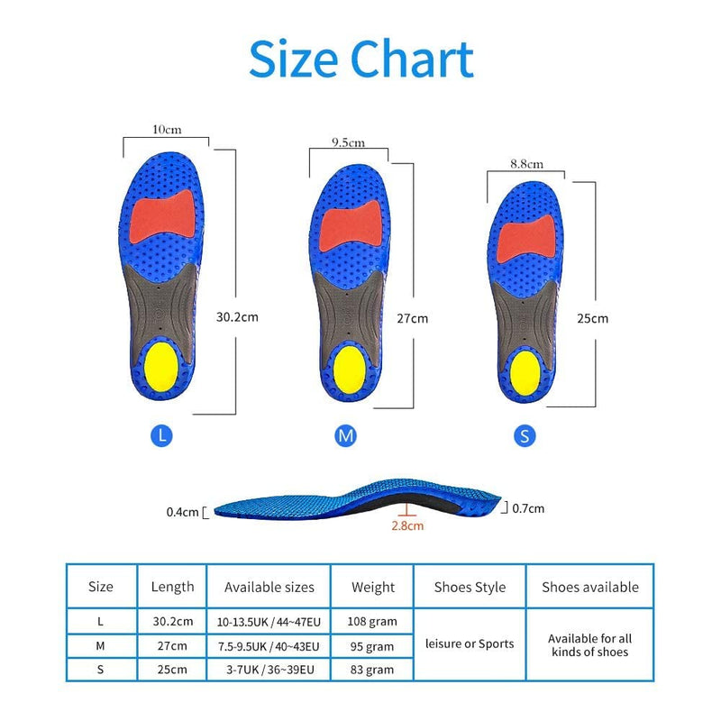 Orthotic Insoles Full Length with Arch Supports Orthotic Inserts for Flat Feet, Shoe Insoles for Plantar Fasciitis, Feet Pain, Comfort Lightweight Insoles 10/13.5 UK Blue - NewNest Australia
