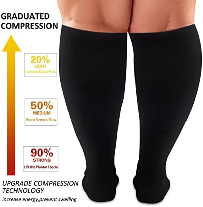 Cheeroyal Pack Of 2 Plus Size Compression Stockings For Men And Women, 20-30 Mm, Hg, Extra Size, Wide Calf And Knee-Length Stockings For Loop Support (3Xl, Black) - NewNest Australia