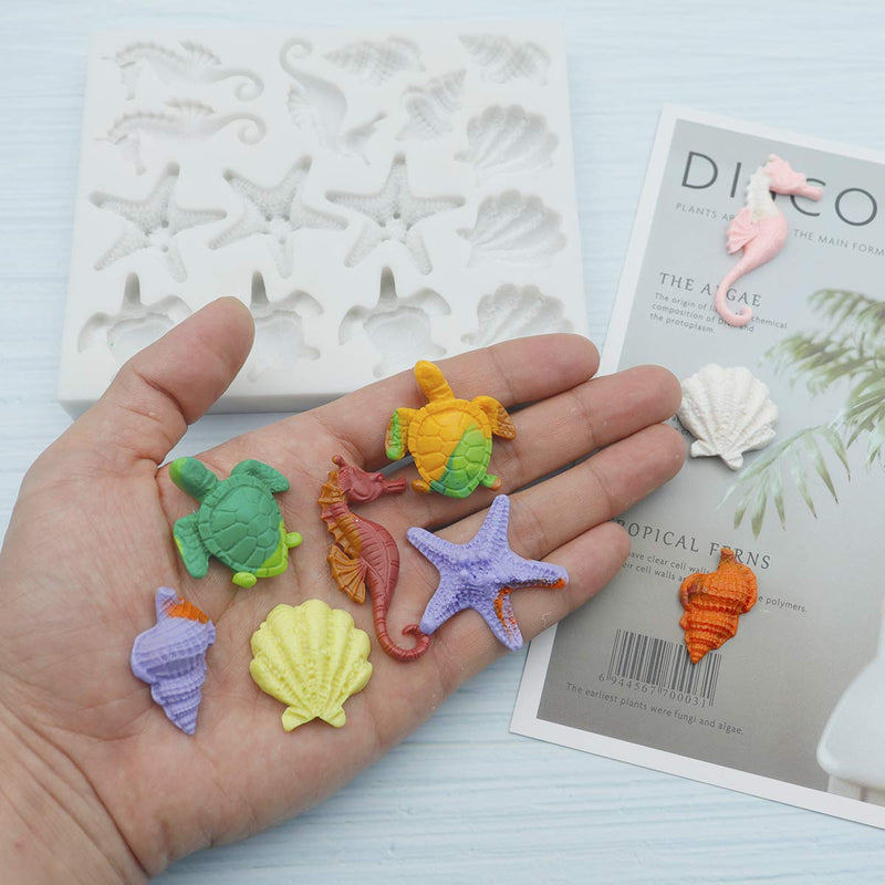 NewNest Australia - Marine Theme Fondant Silicone Molds, Seashell, Conch, Seahorse, Starfish, Tortoise Silicone Mold for Cake Decoration, Chocolate Candy Sugar Craft 