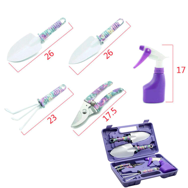 Anti-Rust Garden Tool Set with Carrying Case, 5 Piece Stainless Steel Gardening Kit with Floral Pattern Grass Flower Branch Trimmer Garden Hand Tool Sprayer Farmer Box Gardening Gifts for Women - NewNest Australia