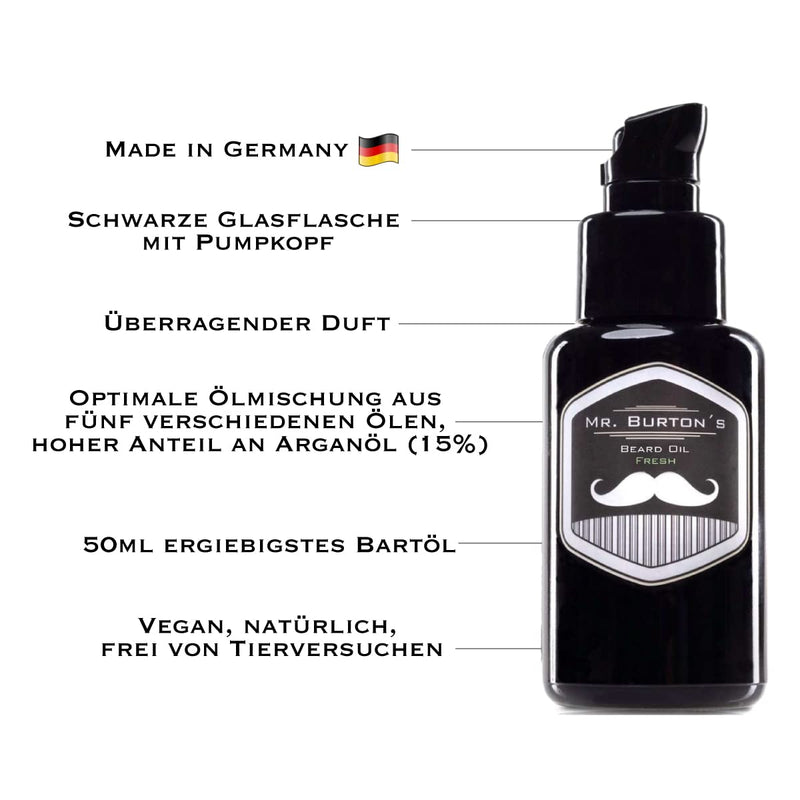 Beard care for men - Mr. Burton's Beard Oil - FRESH - 50 ml beard oil for men for beard care - 100% natural ingredients - premium quality - Made in Germany fresh mint and mild orange 50 ml (pack of 1) - NewNest Australia