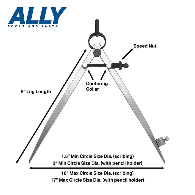 ALLY Tools 8 Inch Precision Spring Divider Scribe Tool/Woodworking Compass with Pencil Holder INCLUDES Two Pencils and Pencil Sharpener Ideal for Drawing Circles, Geometry, Wood, Metal, and Leather - NewNest Australia