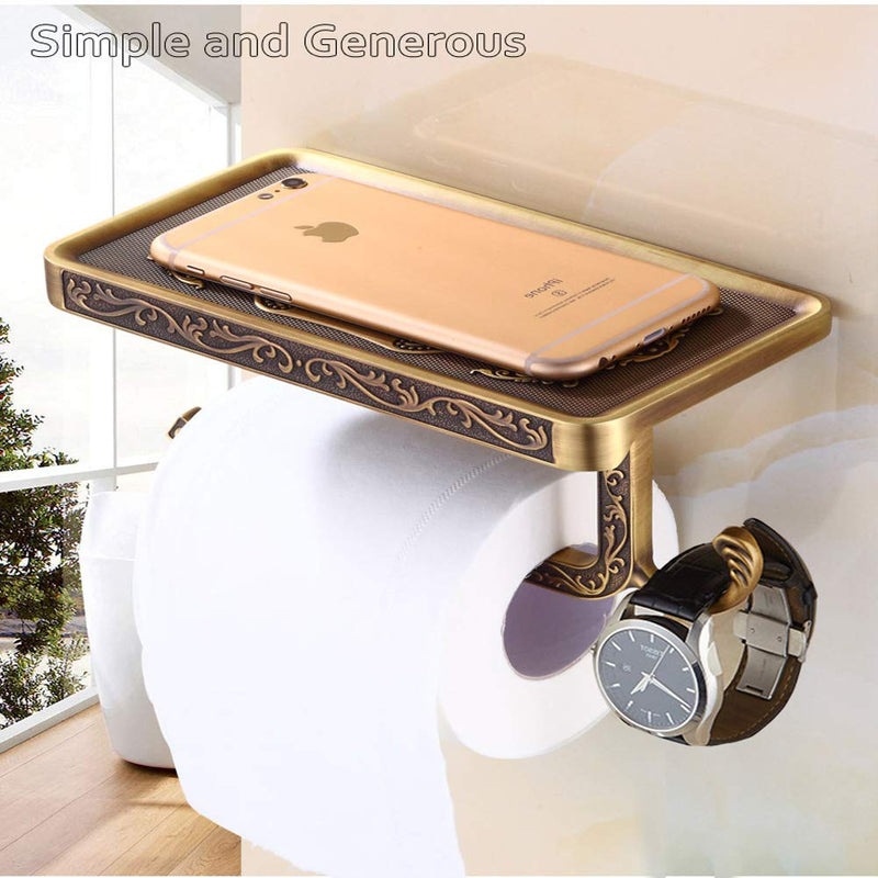 Fredysu Bronze Toilet Paper Holder, Antique Brass Toilet Paper Towel Holder, Premium Wall Mounted Bathroom Paper Holde with Shelf and Hook - NewNest Australia