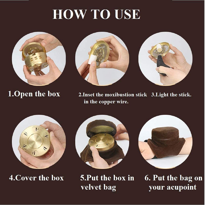 10-Years Purity 60:1 Ratio 54 Rolls Sticks Pure Moxibustion + 1 Copper Portable Smokeless Mugwort Moxibustion Moxa Box Round Shape Burner+1 Acupoint Map Acupuncture With Copper Burner - NewNest Australia