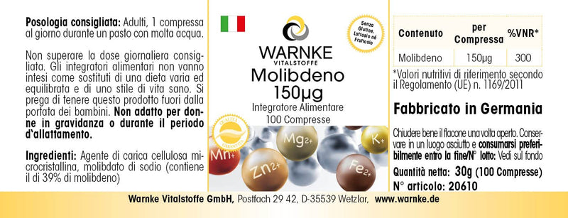 Molybdenum 150µg - 100 tablets - vegan - essential trace element | Warnke vital substances - NewNest Australia
