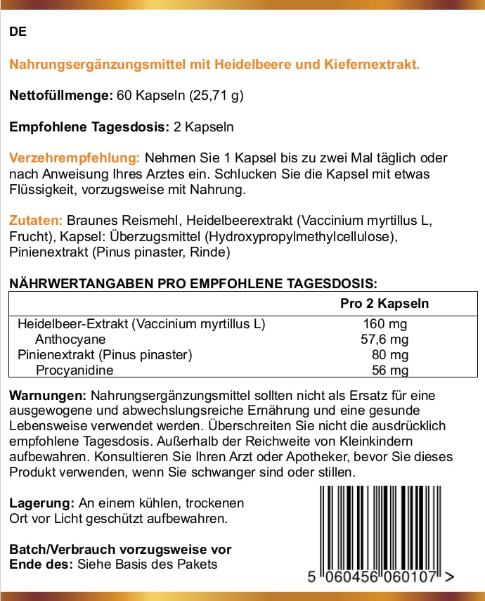 Eyes And Vision Supplement With Blueberry, Pine Bark Extract, Antioxidants Anthocyanins And Procyanidins - Eye Dietary Supplement For Maintaining Normal Vision (60 Vegan Capsules) - NewNest Australia