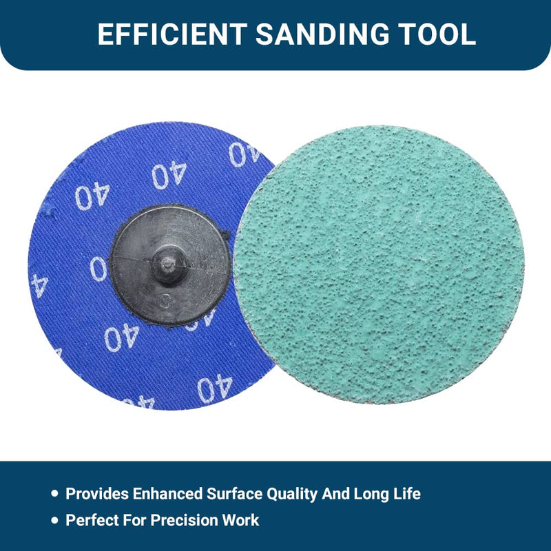 Benchmark Abrasives 2" Green Zirconia with Grinding Aid Quick Change Sanding Discs with a Male R-Type Backing Pad 24 Grit - 25 Pack - NewNest Australia