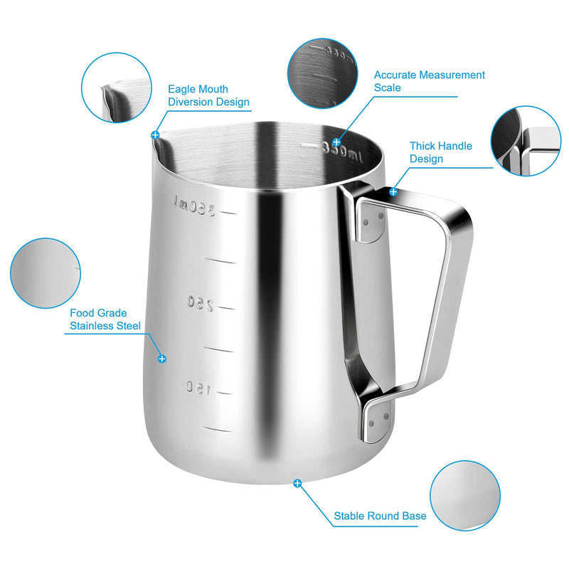 Trintion Milk Jug 350ml Stainless Steel Milk Pitcher Milk Frothing Jug Measuring Pitcher for Making Coffee Milk and Latte Art - NewNest Australia