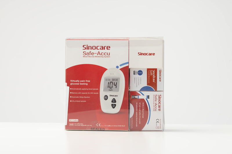 sinocare Safe Accu Diabetes Testing Kit, Blood Glucose Monitor, with Test Strips x 50 & Lancing Devices x 50 & Case, for UK Diabetics -in mmol/L Safe Accu Glucometer x 50 strips - NewNest Australia