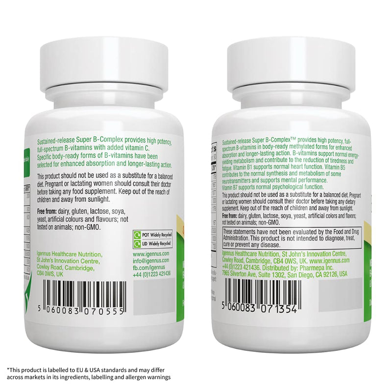 Super B-Complex – Methylated Sustained Release B Complex & Vitamin C, Folate & Methylcobalamin, Vegan, 60 Small Tablets 60 Count (Pack of 1) - NewNest Australia