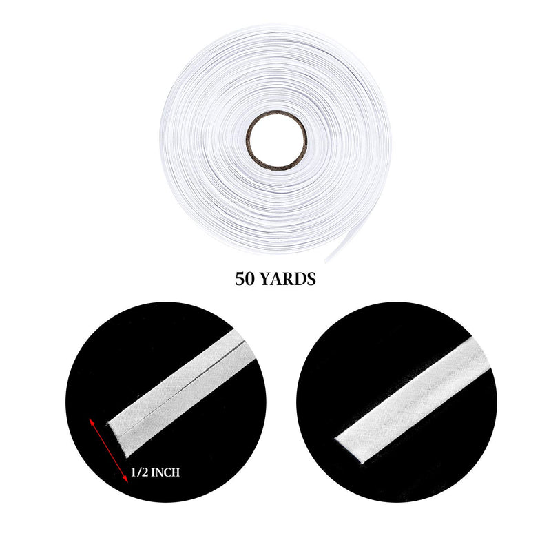 WXJ13 Single Fold Bias Tape 1/2 Inch Bias Binding Tape, Hemming Tape for Carpet Edges, DIY Crafts, Seaming, Sewing, Piping, Quilting (White, 50 Yards) - NewNest Australia