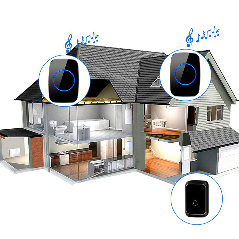 Wireless Doorbell, Waterproof Door Chime Kit Operating at Over 1000 Feet with 1 Plug-In Receivers, 58 Melodies, CD Quality Sound, LED Flash (1x Chime 1x Button, Black) A60 1x1 Black - NewNest Australia