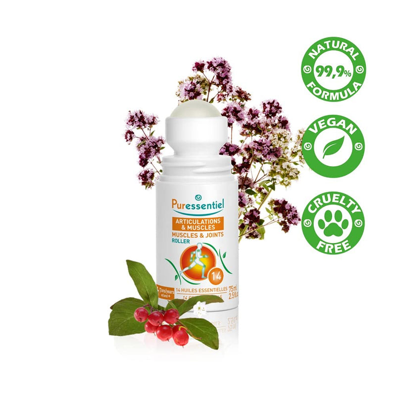 Puressentiel Muscles & Joints Roller, 75 ml - Immediate relief - Lasting soothing effect - Acupressure massage - Muscular pain, muscle contraction – natural pain relief, wintergreen essential oil - NewNest Australia