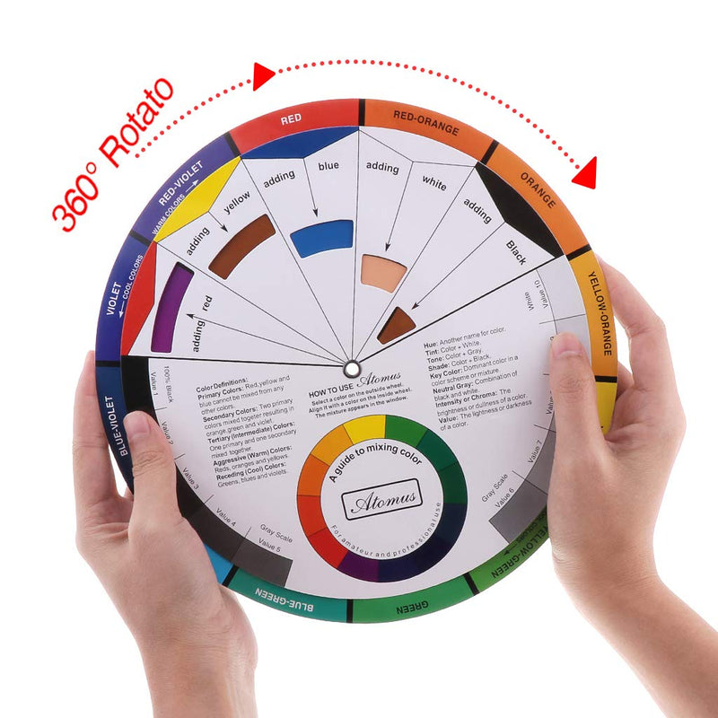 JimKing Creative Color Wheel, Paint Mixing Learning Guide Art Class Teaching Tool for Makeup Blending Board Chart Color Mixed Guide Mix Colours (9.25inch) 1*9.25in - NewNest Australia