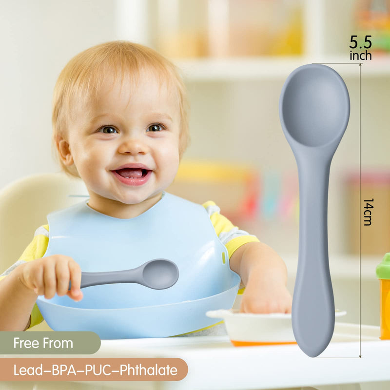 Baby Spoons 4 Pcs Weaning Spoons Safe Baby Cutlery Baby Weaning Set Training Toddler Spoons Baby Silicone Feeding Set for Above 3 Months (Blue Gray, Avocado Green, Khaki, Soft Lilac) - NewNest Australia