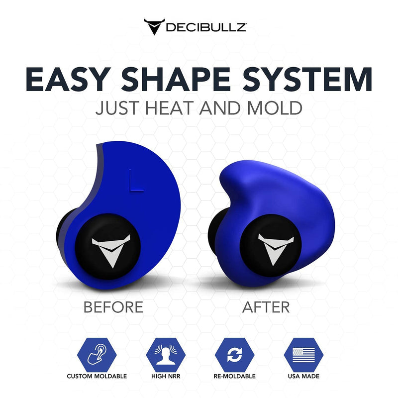 Decibullz - Custom Molded Earplugs, 31dB Highest NRR, Comfortable Hearing Protection for Shooting, Travel, Work and Concerts Blue - NewNest Australia