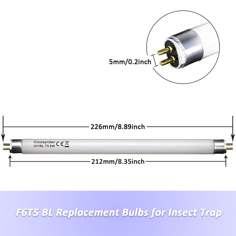 6 Watt Replacement Bulbs F6T5/BL Fluorescent Black Light G5 Base 9 inch Full Length (2 Pack) - NewNest Australia