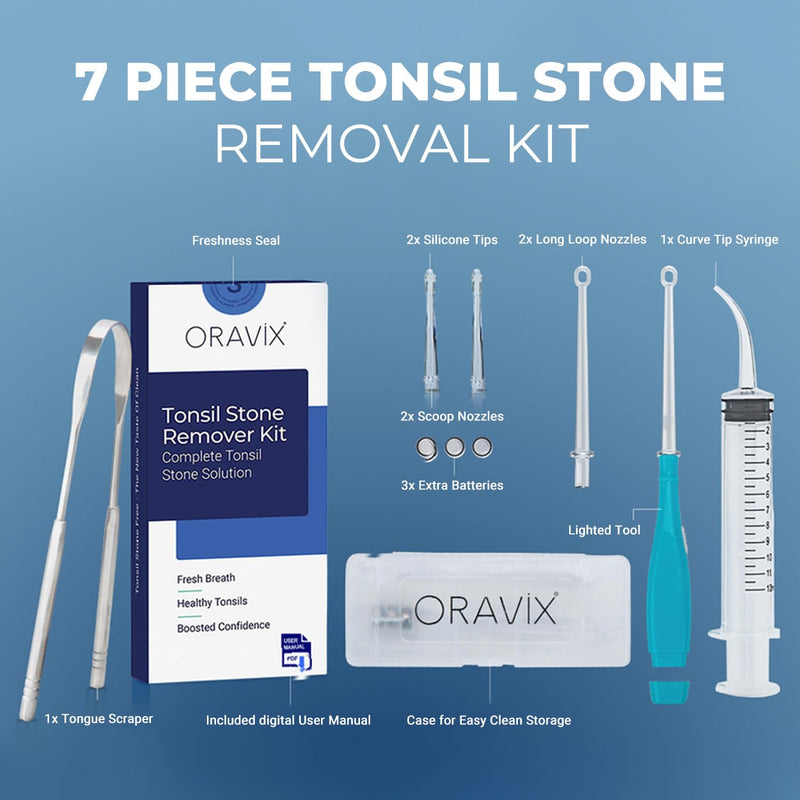 Orali Tonsil Stone Remover Set For Removing And Preventing Tonsil Stones, Combats Bad Breath, Relieves A Sore Throat, Syringe, Tonsil Stone Remover With Led Light And Tongue Cleaner - NewNest Australia