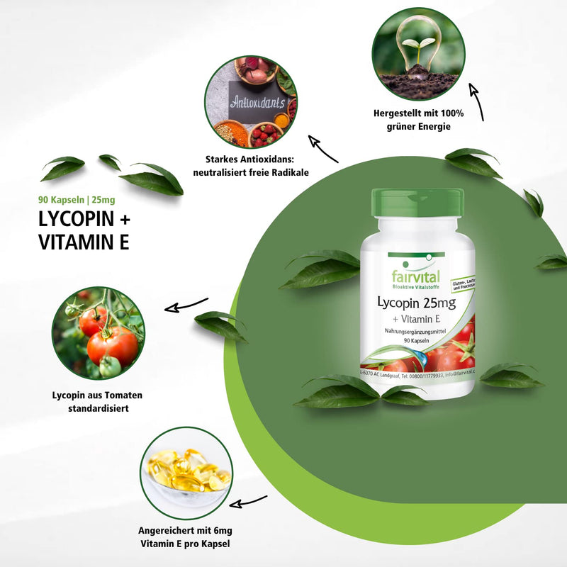 Fairvital | Lycopene capsules with vitamin E - 25mg Lycopene - VEGAN - 90 capsules - microencapsulated - NewNest Australia