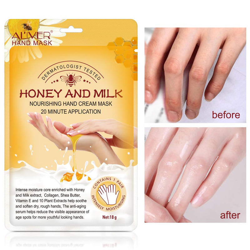 5 Pairs Hands Moisturizing Gloves, Hand Skin Repair Renew Mask w/Infused Collagen, Moisture Enhancing Gloves for Dry, Aging, Cracked Hands(Honey&Milk) 5 Pair - NewNest Australia