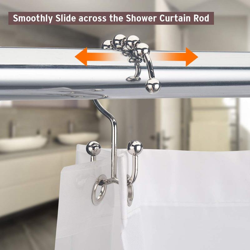 DadyMart Shower Curtain Hooks Rust Resistant Shower Curtain Rings Metal Double Glide Rollers Shower Hooks for Bathroom Shower Curtain Rods Curtains, Set of 12, Nickel Style 2 - NewNest Australia