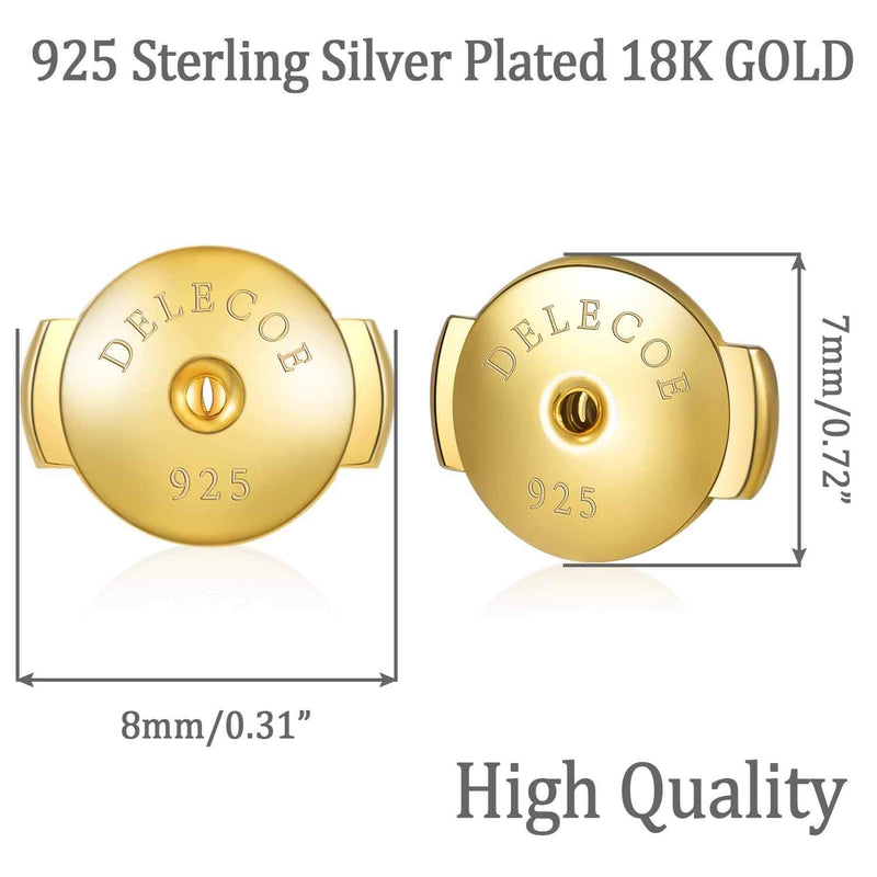 DELECOE 2-Pairs 925 Sterling Silver Locking Earring Backs Replacements, 18K Gold Plated Secure Hypoallergenic Earring Backs for Diamond Studs, No Fading Comfort Earring Backs - NewNest Australia