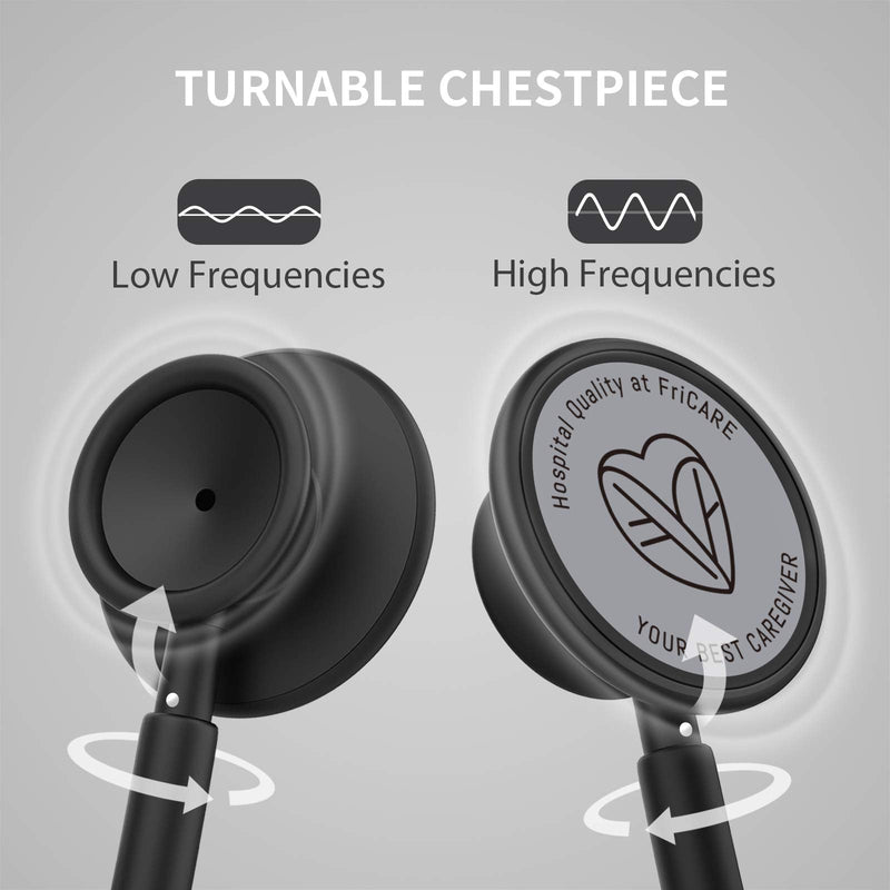FriCARE Lightweight Dual Head Stethoscope for Medical Professionals Doctors, Aluminum Chestpiece and Headset (Black) Black - NewNest Australia