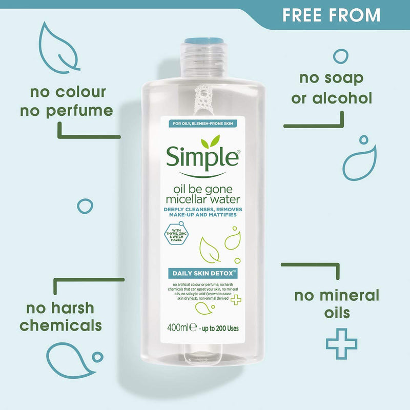 Simple Daily Skin Detox Oil Be Gone Micellar Water, 400ml - NewNest Australia