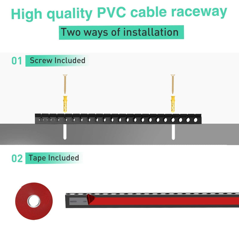 Updated Cable Raceway Kit - 31 (2X15.4) Inch Open Slot Wire Covers for Cords, Under Desk Cable Management System to Hide Under Desk/Tv/Computer/Net/Power Cords, (Pack 2) 2 Pack Black - NewNest Australia