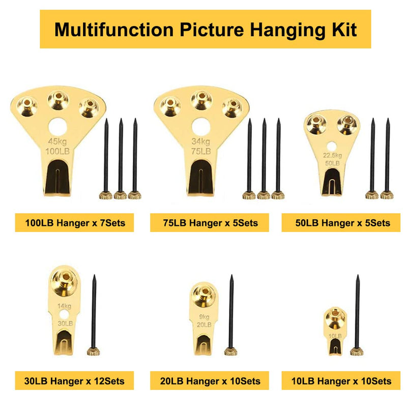 125 pcs Picture Hangers, Heavy Duty Picture Hanging Kit with Nails, Professional Picture Hanging Kit on Wooden/Drywall for Canvas, Office Pictures, Clock, House Decoration, Holds 10-100 lbs - NewNest Australia