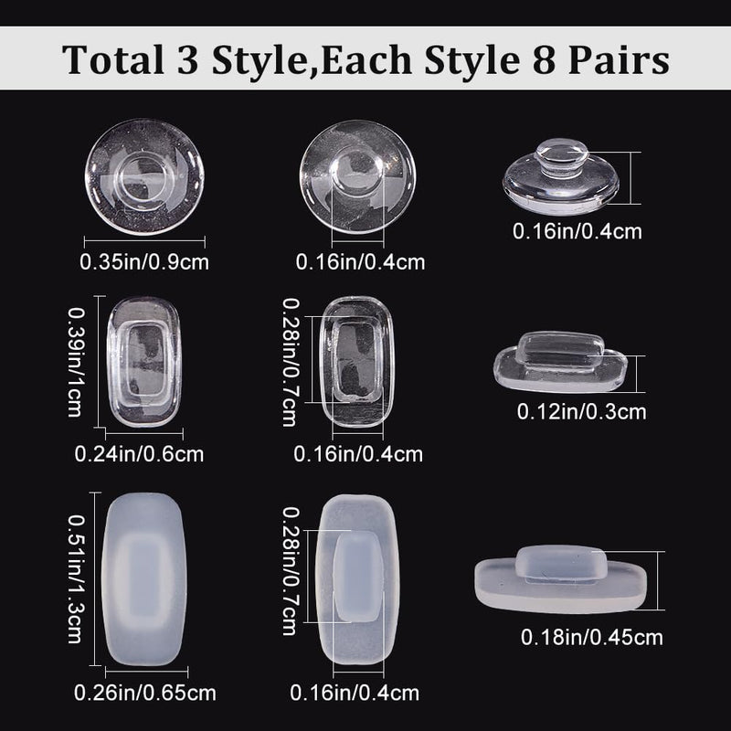 Gorgecraft 24 Pairs 3 Styles Silicone Glasses Nose Pads For Insertion Improved Soft Silicone Air Chamber Glasses Nose Pads Oval Round Non-Slip Sports Vision Look Replacement Pad Cushion Set - NewNest Australia