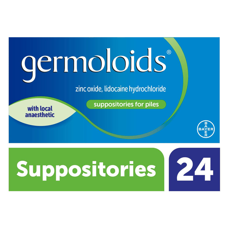 Germoloids Haemorrhoid Treatment & Piles Treatment Suppositories, Triple Action with Anaesthetic to Numb the Pain & Itch, 55 g, 24 Count (Pack of 1) - NewNest Australia