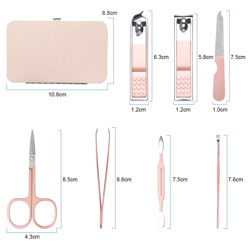 URAQT Professional Manicure Set, 7 pcs Portable Nail Clippers & Eyebrow Grooming Kit, Stainless Steel Nail Care Tools with Luxurious Leather Case for Travel & Home A-pink-7pcs/Set - NewNest Australia