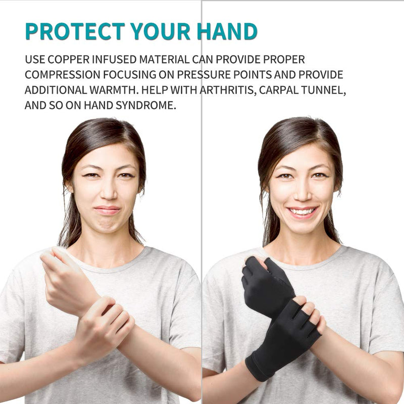 Ricbestlab Copper Compression Arthritis Gloves, Best Copper Infused Glove for Women and Men, Fingerless Compression Gloves, Pain Relief and Healing for Arthritis, Carpal Tunnel, 1 Pair, Black (Small) Small (1 Pair) - NewNest Australia