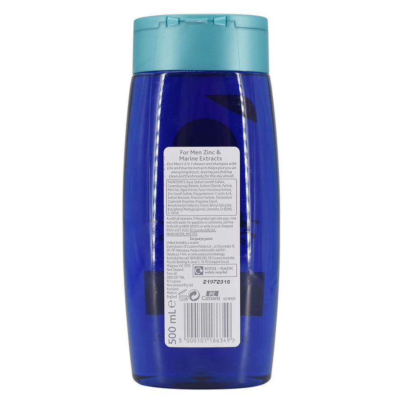 Cussons Pure For Men 2 in 1 Shower & Shampoo 500ml - NewNest Australia