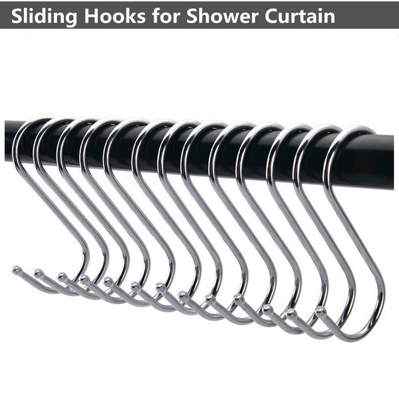 NewNest Australia - Soqool Stainless Steel Hooks Shower Curtain Rings- 12 Pack S Shaped Hanger Closet Hanging Hooks Kitchen/Bathroom/Office Hooks for Hanging a Multitude of Items(4.8 Inch, Large) 