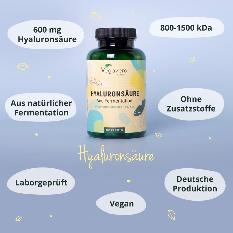 HYALURONIC ACID capsules Vegavero® | High dose - 600 mg | 180 capsules for 6 months | 800-1500 kDa high molecular weight | Without additives & vegan 180 pieces (pack of 1) - NewNest Australia