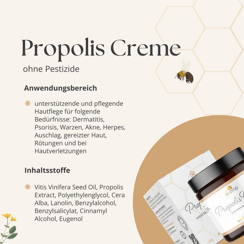 bedrop Propolis Cream for acne, neurodermatitis (high-dose ointment) - 60g propolis cream with beeswax & grape seed oil (60g) 60 g (pack of 1) - NewNest Australia