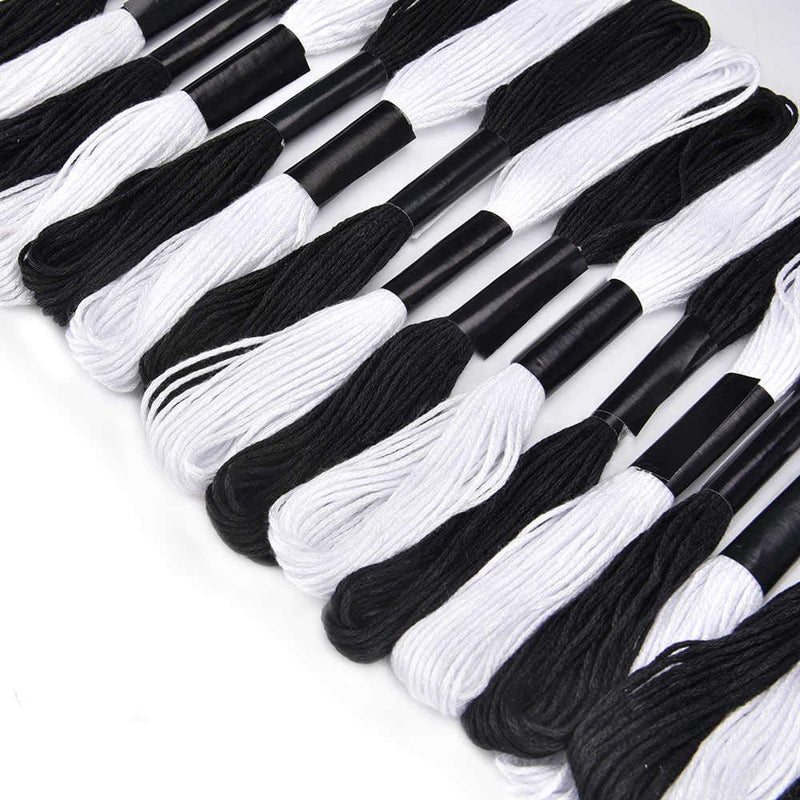 24 Skeins Cross Stitch Threads, Black and White Cotton Embroidery Floss Friendship Bracelets Floss with 12 Pieces Floss Bobbins for Knitting, Cross Stitch Project - NewNest Australia