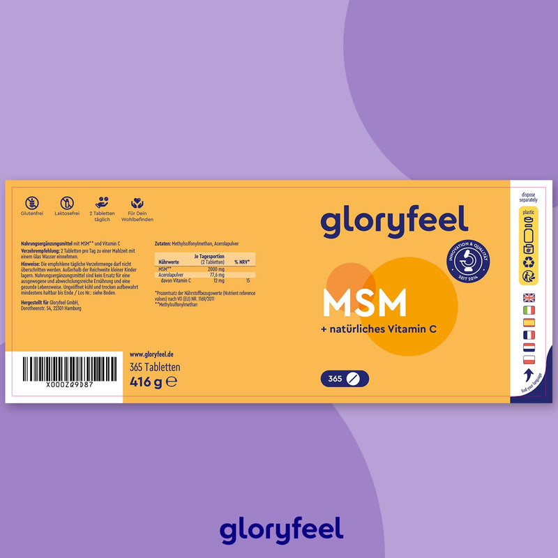 MSM 2000mg + Natural Vitamin C - 365 high-dose tablets - For bones, joints, skin & immune system* - Vegan methylsulfonylmethane - Laboratory tested and made in Germany without additives - NewNest Australia