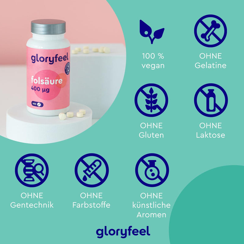 Folic acid - 400 tablets (13 months) - 400µg pure folic acid per tablet - PREGNANCY & IMMUNE SYSTEM* - 100% vegan, laboratory tested and made in Germany without additives - NewNest Australia