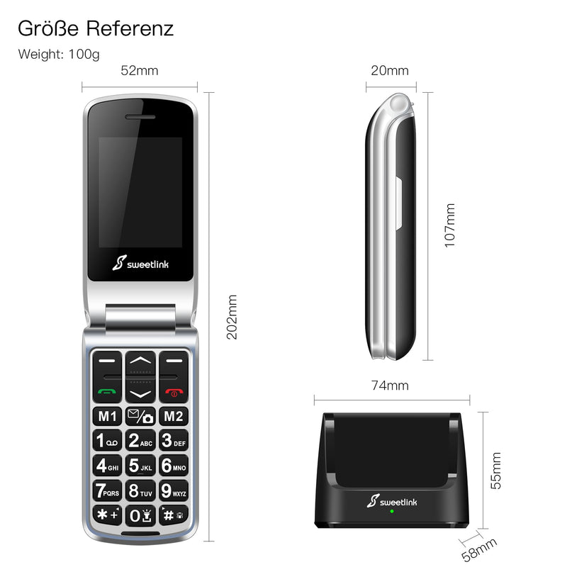 SweetLink F1PLUS senior cell phone flip cell phone without contract, large button cell phone with charging station, GSM flip cell phone SOS emergency call function, 1000 mAh battery, flashlight, FM radio, 2.4 inch color display, black - NewNest Australia