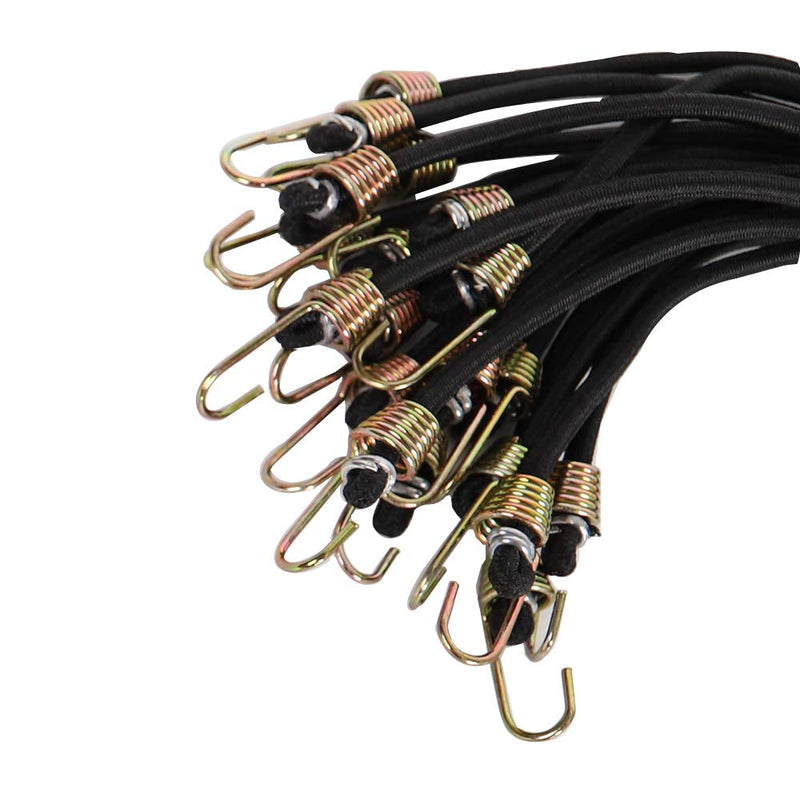 XSTRAP 10-Inch Mini Bungee Cords 20 Pieces Rubber Stretchy Bungee Cords with Steel Hooks for Tarp Covers, Canvas Canopies, Motorcycle, Cargo(Black) Black - NewNest Australia