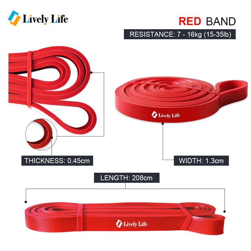 Lively Life Long Resistance Band Pull Up Band, Heavy Fitness Exercise Band for Men Women, Home Workout Resistance Bands for Yoga, Pilates, Crossfit, Assisted Pull Ups, Stretching Strength Red - NewNest Australia