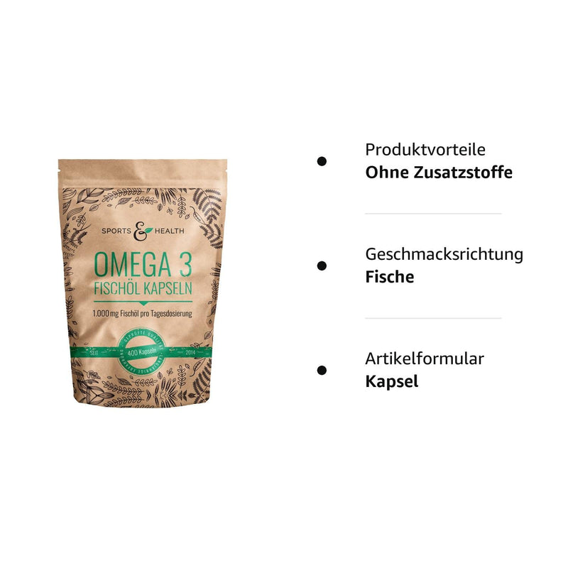 Omega 3 fish oil capsules - 400 capsules high dosage in special quality - 1000mg Omega3 fatty acids per capsule - quality of the fish oil capsules tested in Germany - NewNest Australia