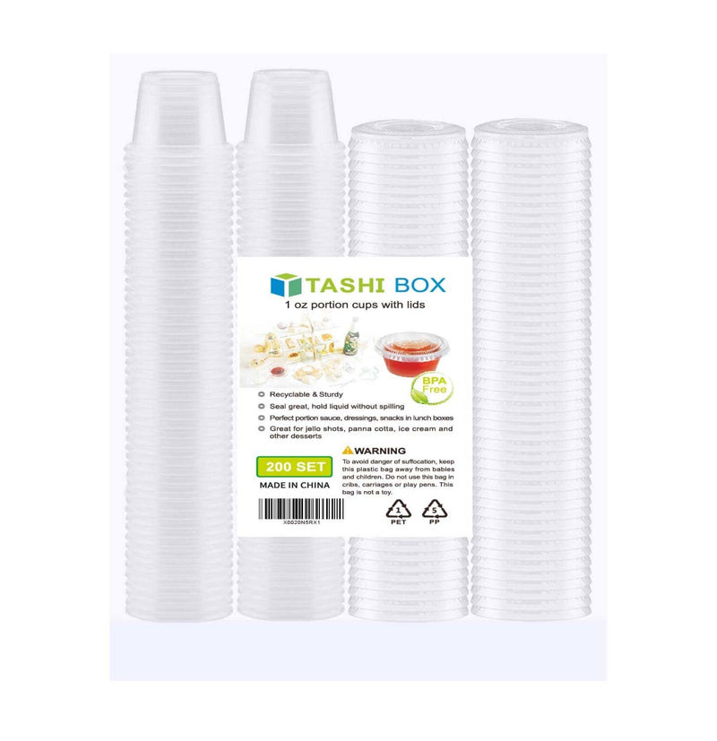 TashiBox 200 Sets - 1 Ounce Jello Shot Cups with Lids, Plastic Souffle Portion Cups with Lids, Clear… 1oz-200Sets - NewNest Australia