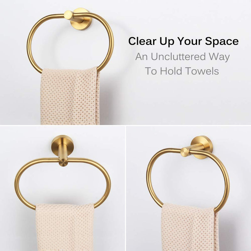 Towel Ring Brushed Gold, Angle Simple SUS304 Stainless Steel Hand Towel Rack, Bathroom Towel Holder, Unique Oval Shaped Towel Hanger for Wall or Cabinet - NewNest Australia