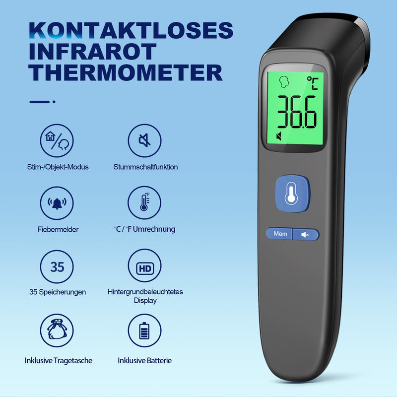 Fever Thermometer, Contactless Forehead Thermometer, Digital Infrared Thermometer For Babies And Adults With Instant Measurement Accuracy And Fever Alarm, Black - NewNest Australia