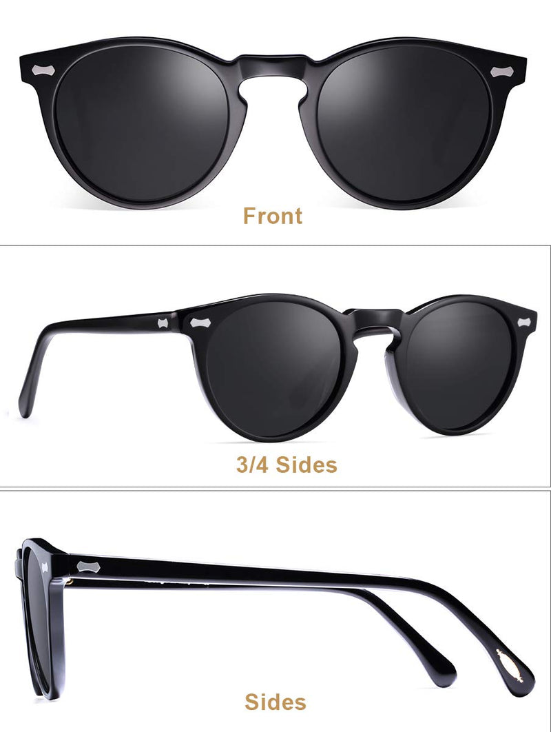 Carfia Vintage Polarized Sunglasses for Men UV400 Protection Retro Fashion Eyewear Hand-crafted Acetate Frame CA5288L R1: Grey Lens Style1-Round Shade - NewNest Australia